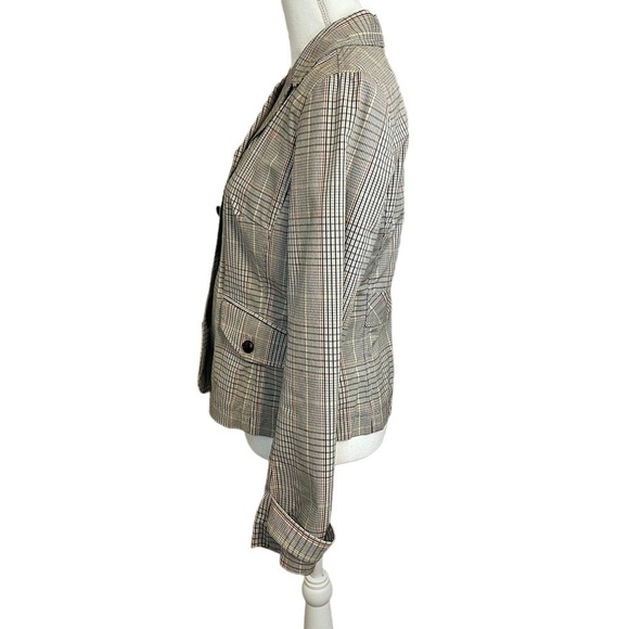 Isaac Mizrahi Brown Windowpane Plaid Blazer Target faux leather buttons. Size M - Picture 6 of 16